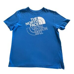 The North Face Boys Graphic T Shirt Blue Logo Size 12 Large Cotton Activewear